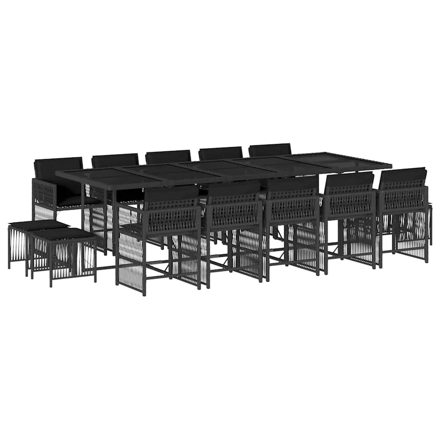 Ensemble à manger de jardin 15 pcs coussins noir résine tressée - 2