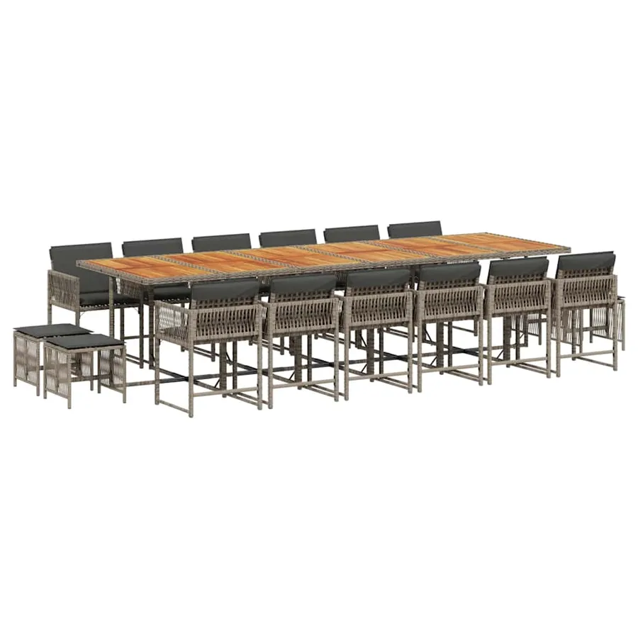 Ensemble à manger de jardin 17 pcs et coussins résine tressée - 2