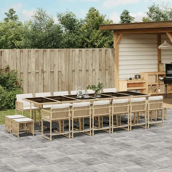 Ensemble à manger de jardin et coussins 17 pcs beige