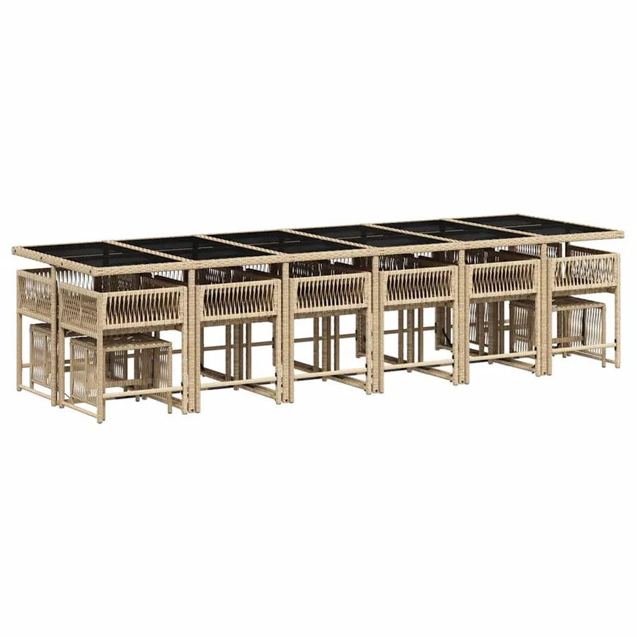 Ensemble à manger de jardin et coussins 17 pcs beige - 3