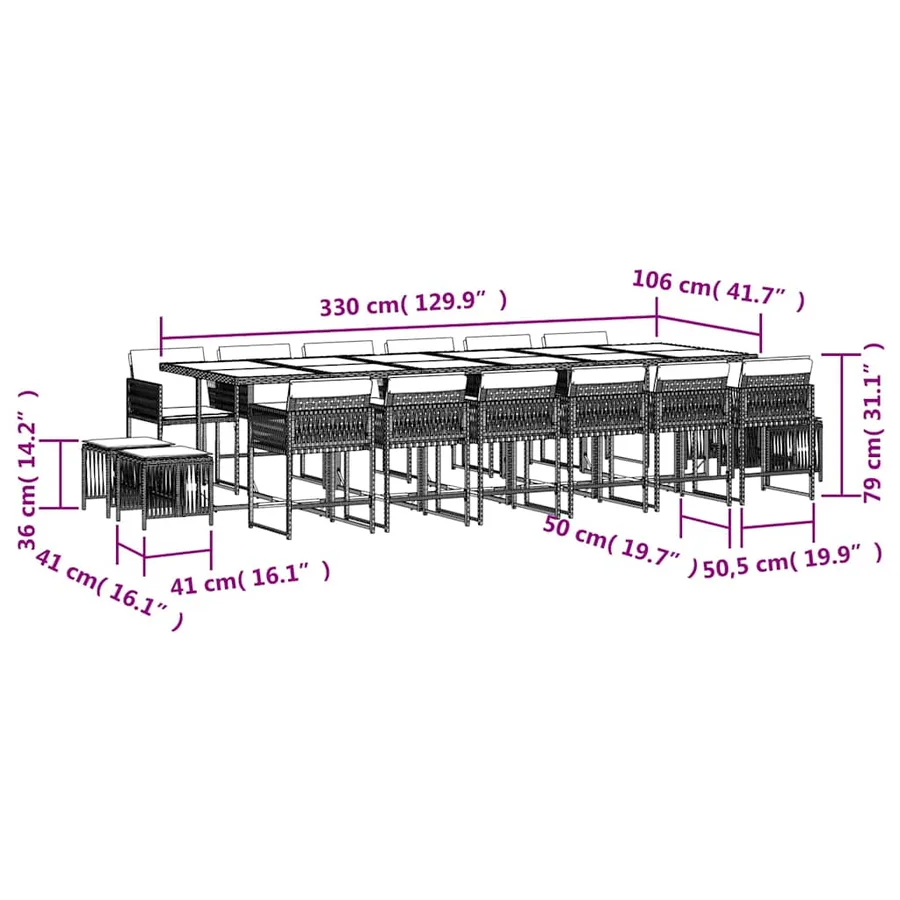 Ensemble à manger de jardin et coussins 17 pcs beige - 6