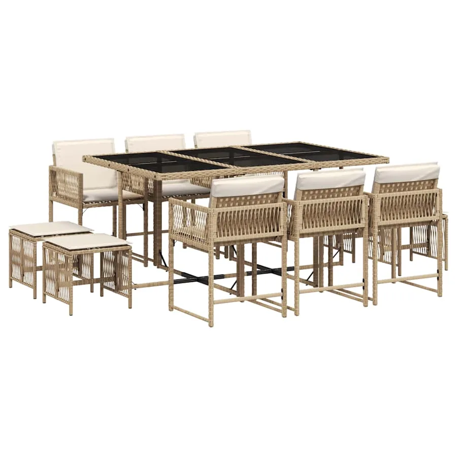 Ensemble à manger de jardin et coussins 11 pcs beige poly rotin - 2