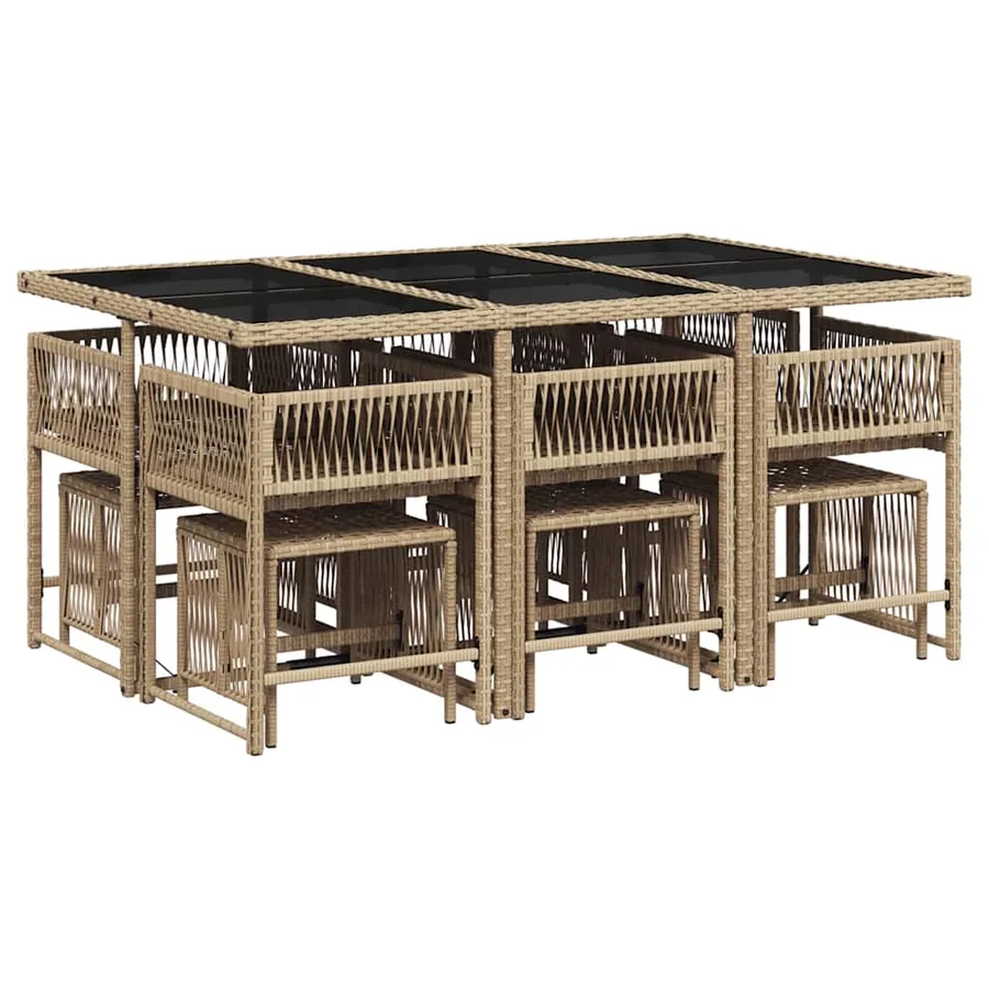 Ensemble à manger de jardin et coussins 11 pcs beige poly rotin - 3