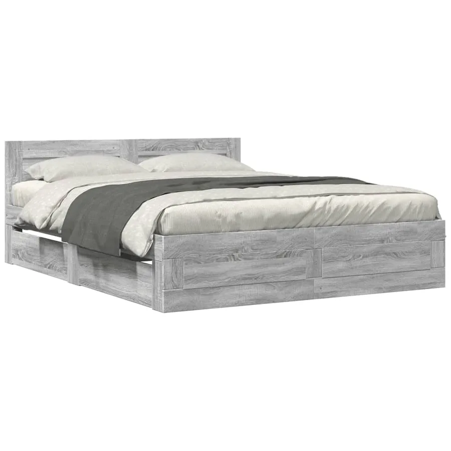 Cadre de lit et tête de lit sans matelas sonoma gris 160x200 cm - 2