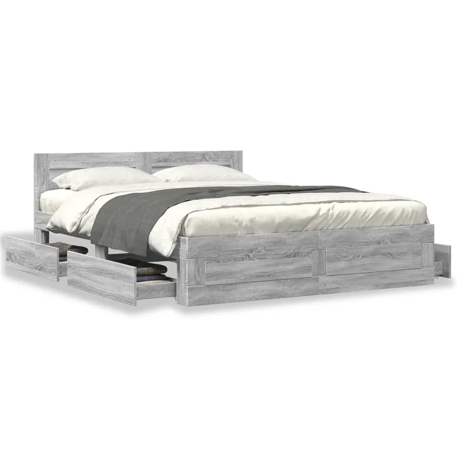 Cadre de lit et tête de lit sans matelas sonoma gris 160x200 cm - 4