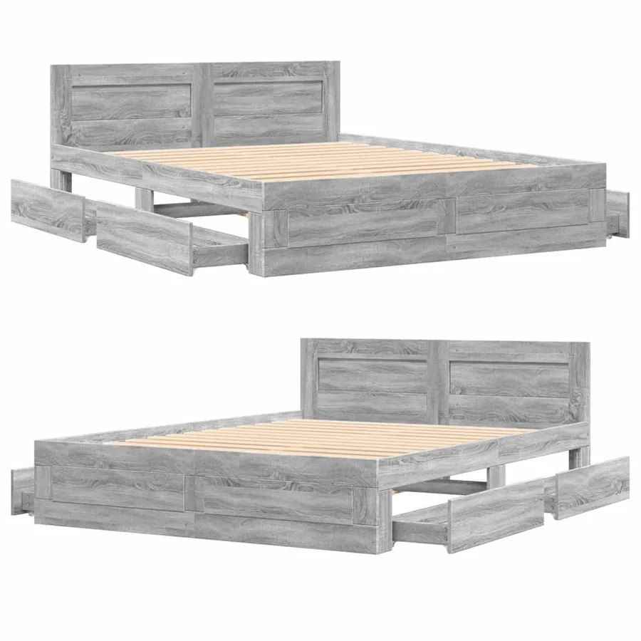 Cadre de lit et tête de lit sans matelas sonoma gris 160x200 cm - 8