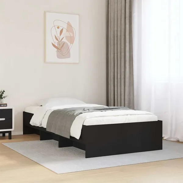 Cadre de lit sans matelas noir 75x190 cm bois ingénierie