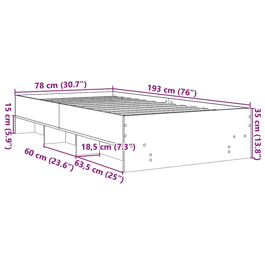Cadre de lit sans matelas noir 75x190 cm bois ingénierie - 10
