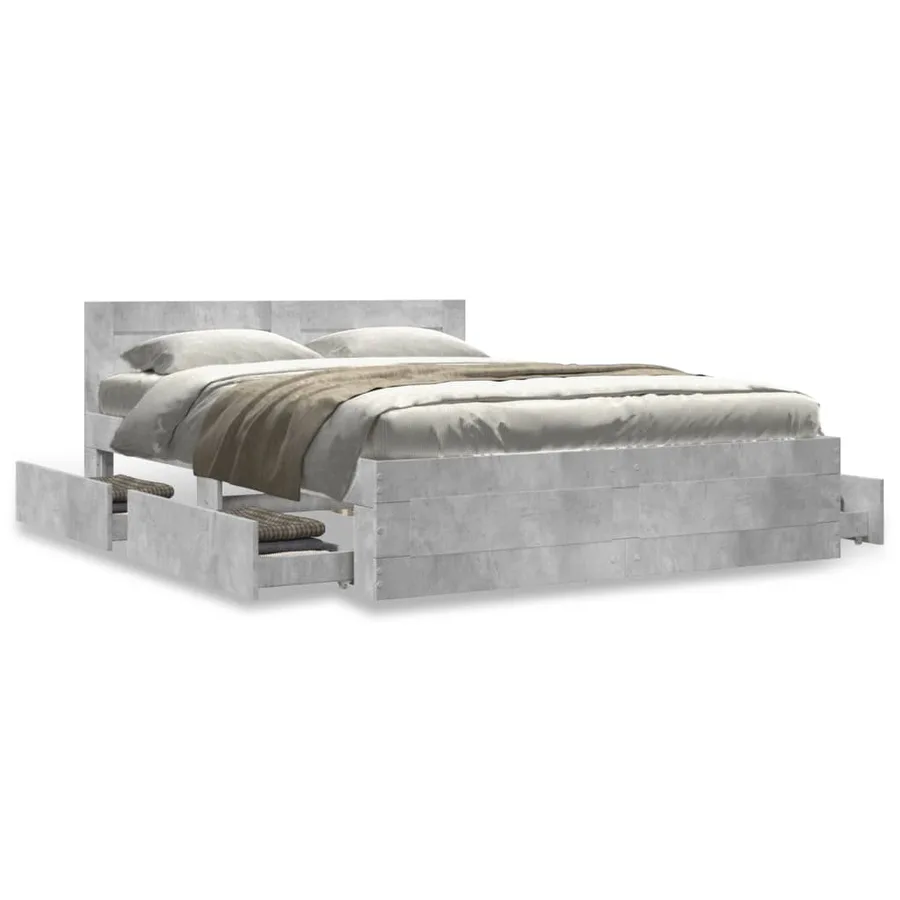 Cadre de lit et tête de lit sans matelas gris béton 120x200 cm - 4