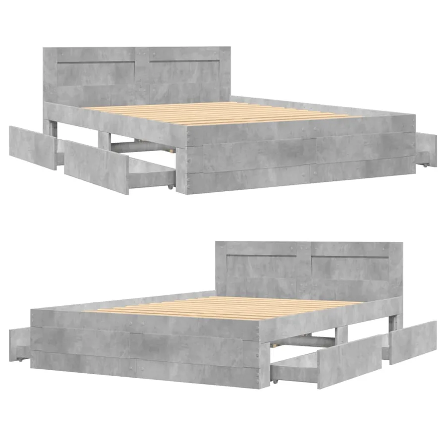 Cadre de lit et tête de lit sans matelas gris béton 120x200 cm - 8