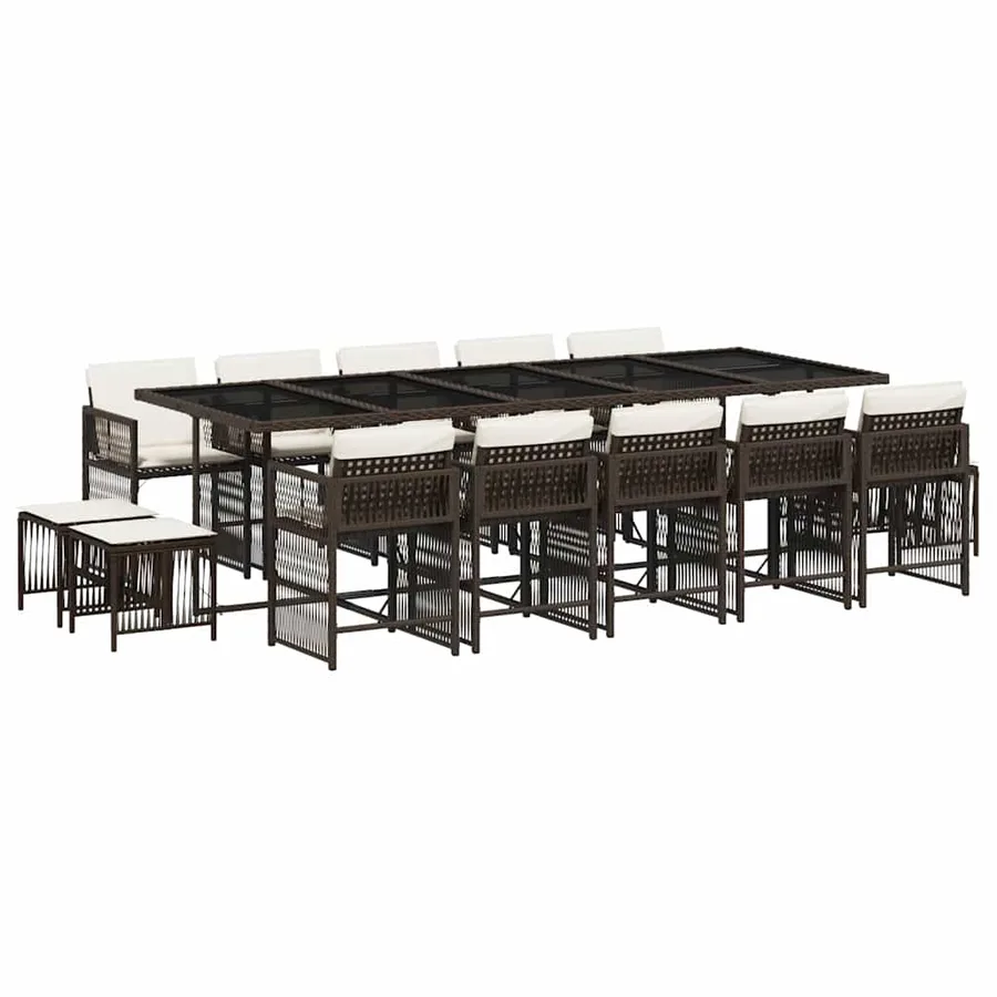 Ensemble à manger de jardin avec coussins 15 pcs marron rotin - 2