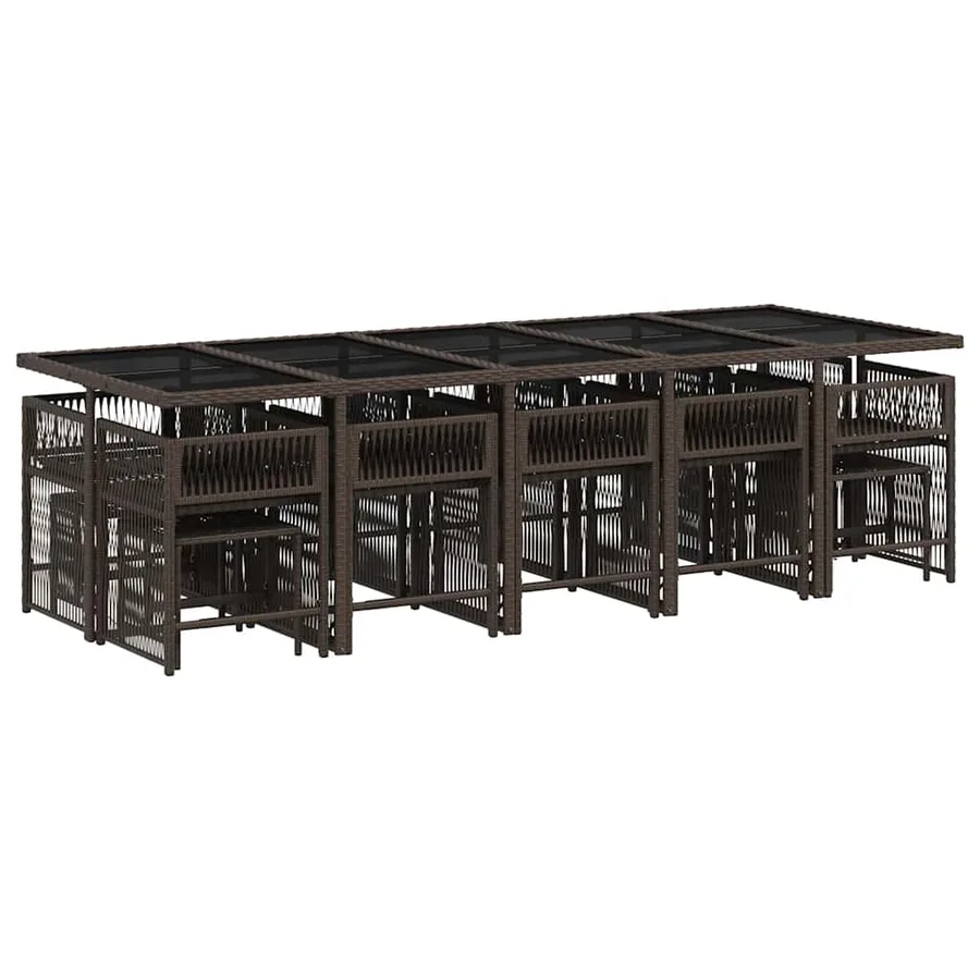 Ensemble à manger de jardin avec coussins 15 pcs marron rotin - 3