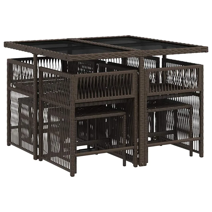 Ensemble à manger de jardin et coussins 9 pcs marron poly rotin - 3