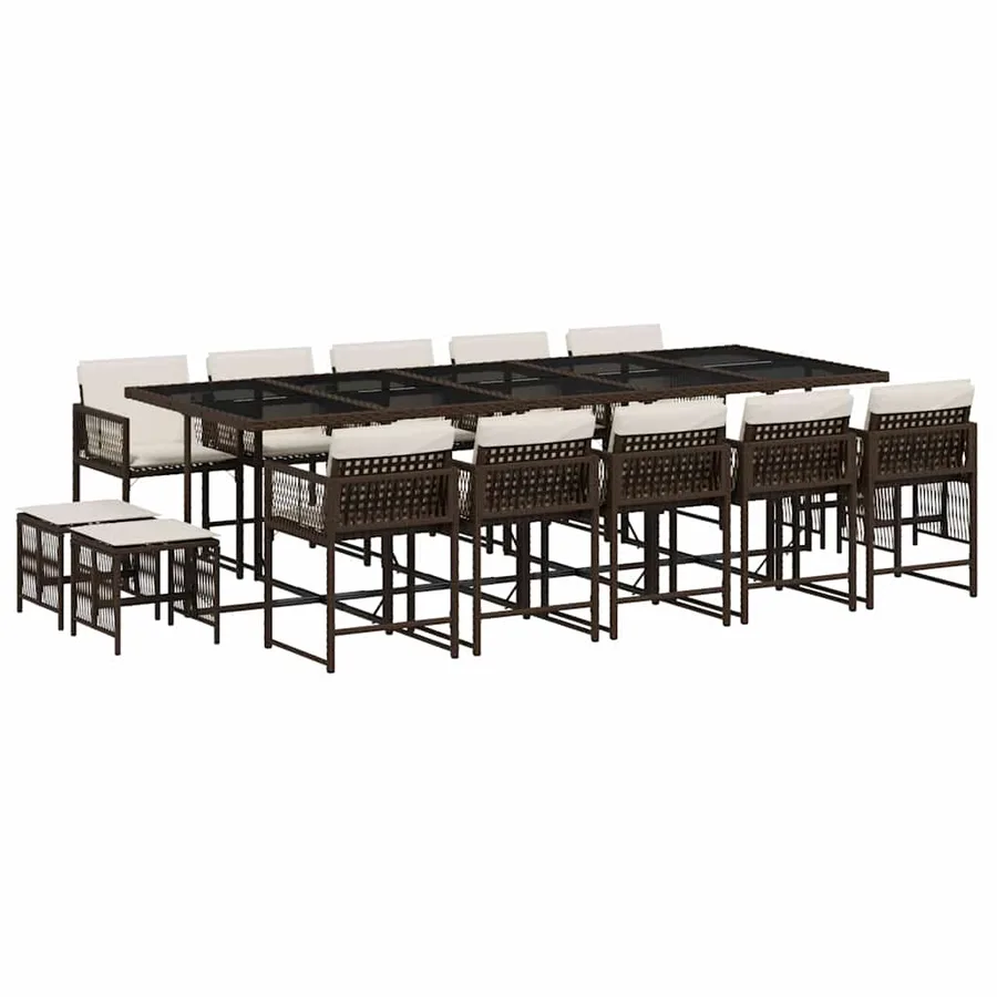 Ensemble à manger de jardin avec coussins 15 pcs marron rotin - 2