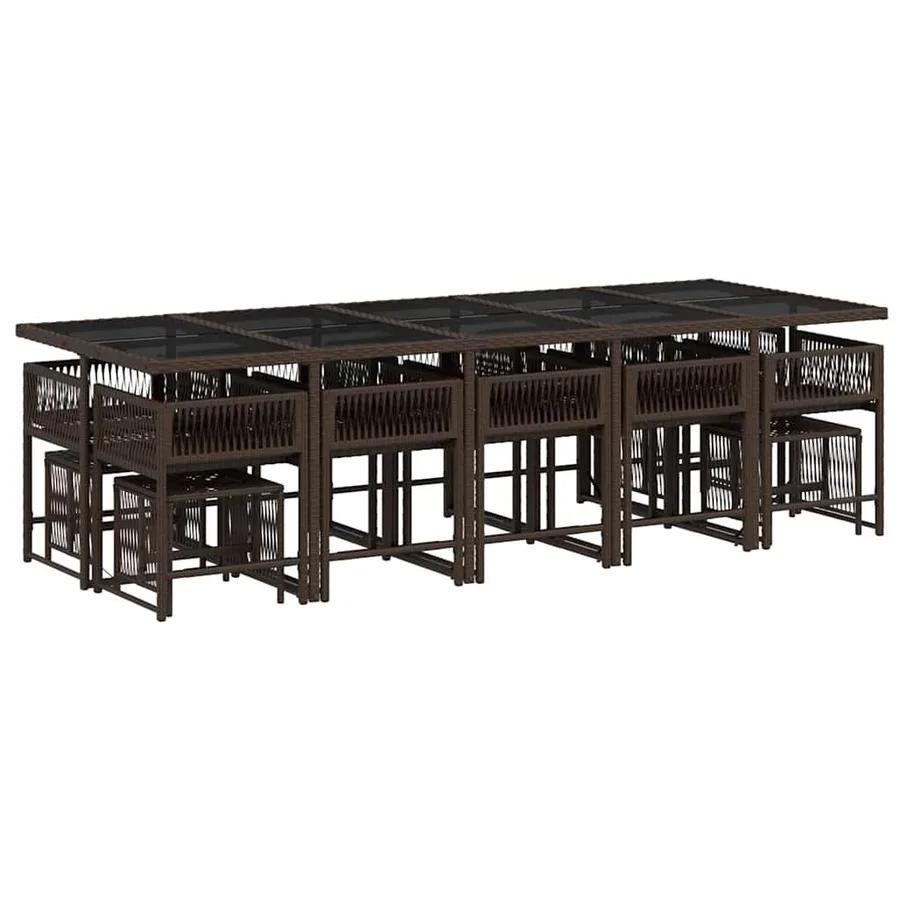 Ensemble à manger de jardin avec coussins 15 pcs marron rotin - 3