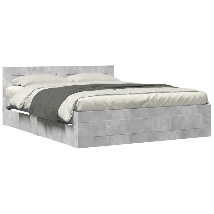 Cadre de lit et tête de lit sans matelas gris béton 150x200 cm - 2