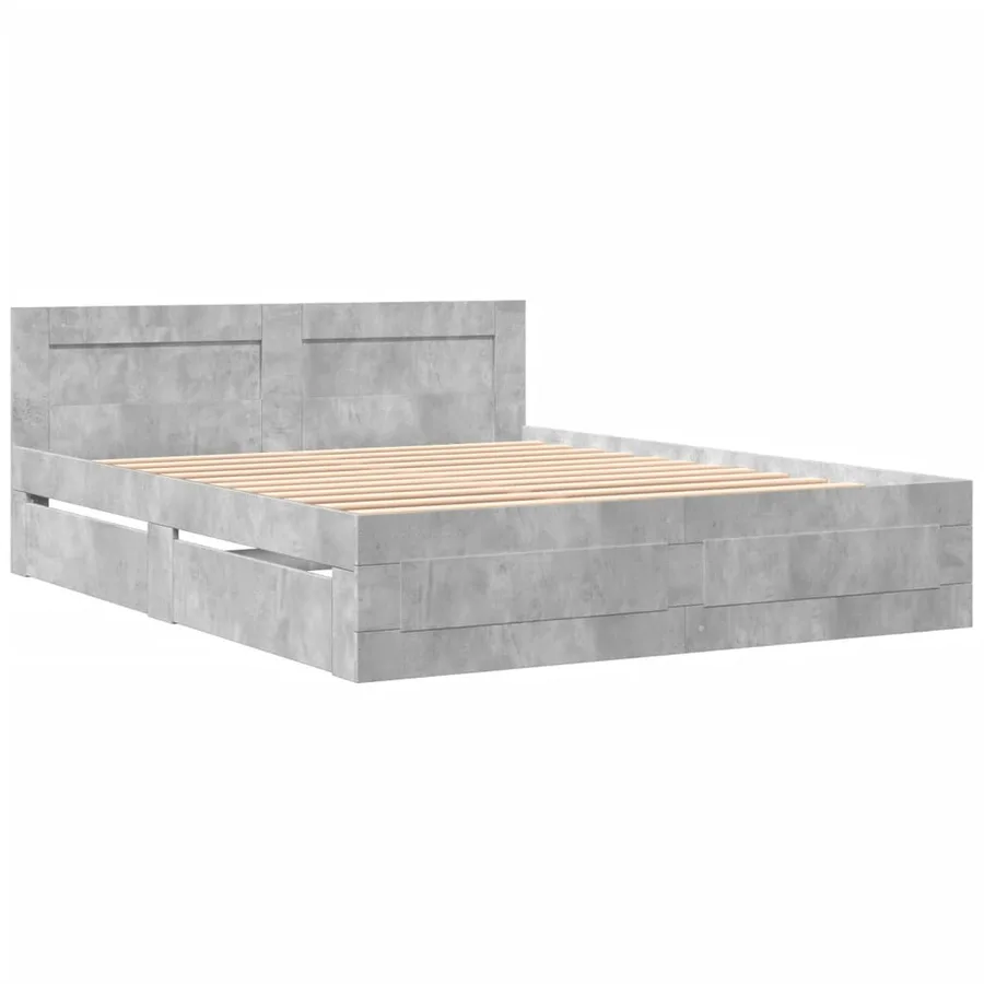 Cadre de lit et tête de lit sans matelas gris béton 150x200 cm - 3