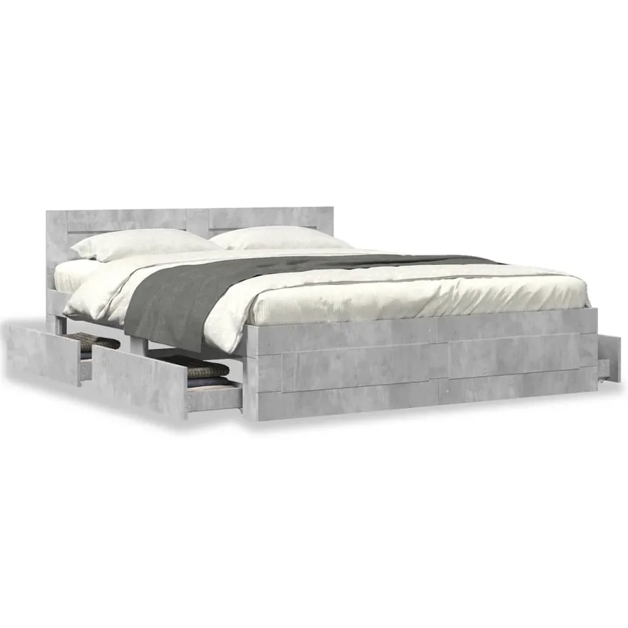 Cadre de lit et tête de lit sans matelas gris béton 150x200 cm - 4