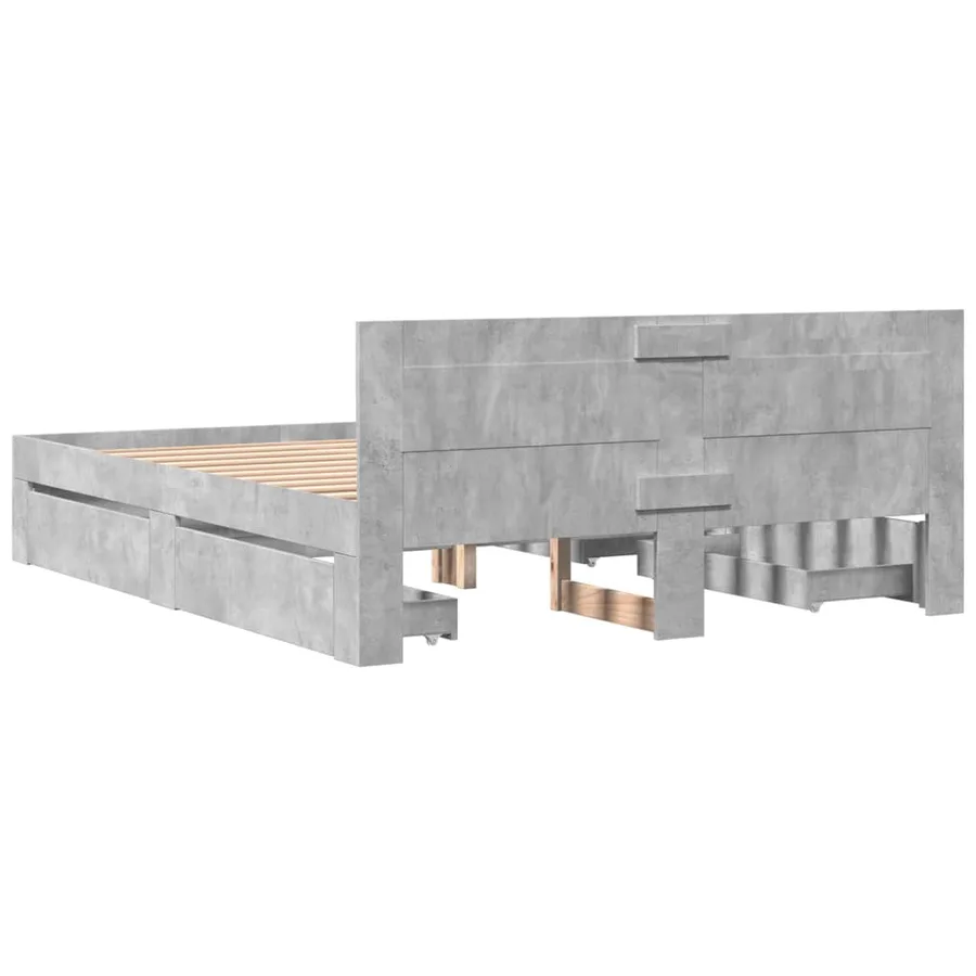 Cadre de lit et tête de lit sans matelas gris béton 150x200 cm - 7