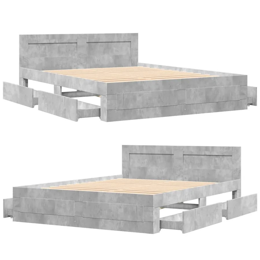 Cadre de lit et tête de lit sans matelas gris béton 150x200 cm - 8