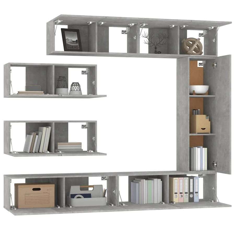 Ensemble de meubles TV 7 pcs Gris béton Bois d'ingénierie - 4