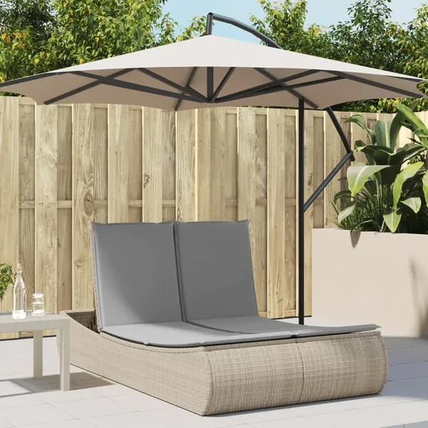 Chaise longue double avec coussins beige résine tressée