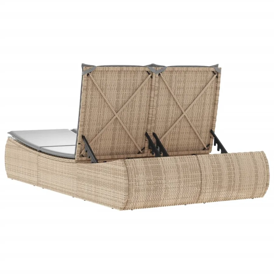 Chaise longue double avec coussins beige résine tressée - 6
