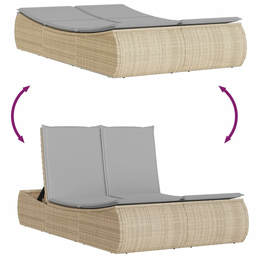 Chaise longue double avec coussins beige résine tressée - 7