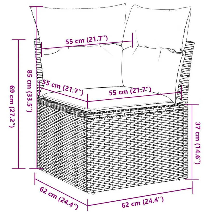 Canapé d'angle de jardin et coussins gris clair résine tressée - 11