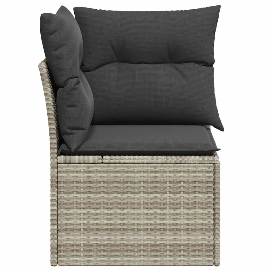 Canapé d'angle de jardin et coussins gris clair résine tressée - 5