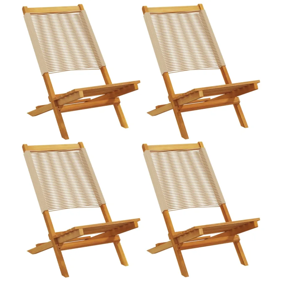 Chaises de jardin pliantes lot de 4 beige bois d'acacia massif - 2