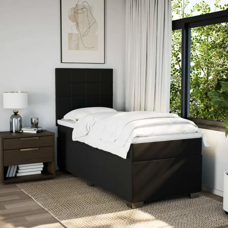 Sommier à lattes de lit avec matelas Noir 90x190 cm Tissu - 4
