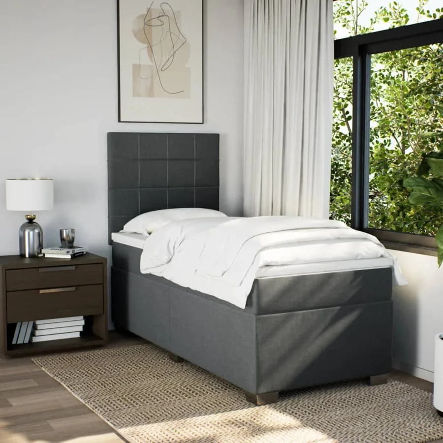 Sommier à lattes de lit avec matelas Gris foncé 100x200cm Tissu - 4