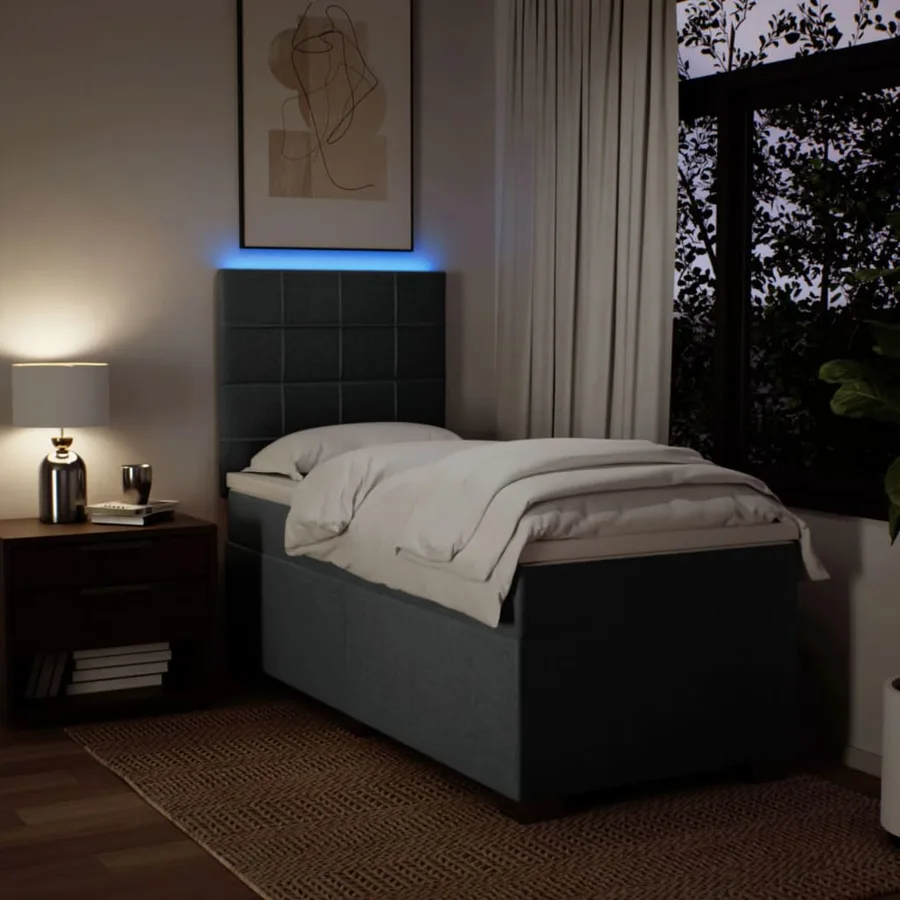 Sommier à lattes de lit avec matelas Gris foncé 100x200cm Tissu - 5