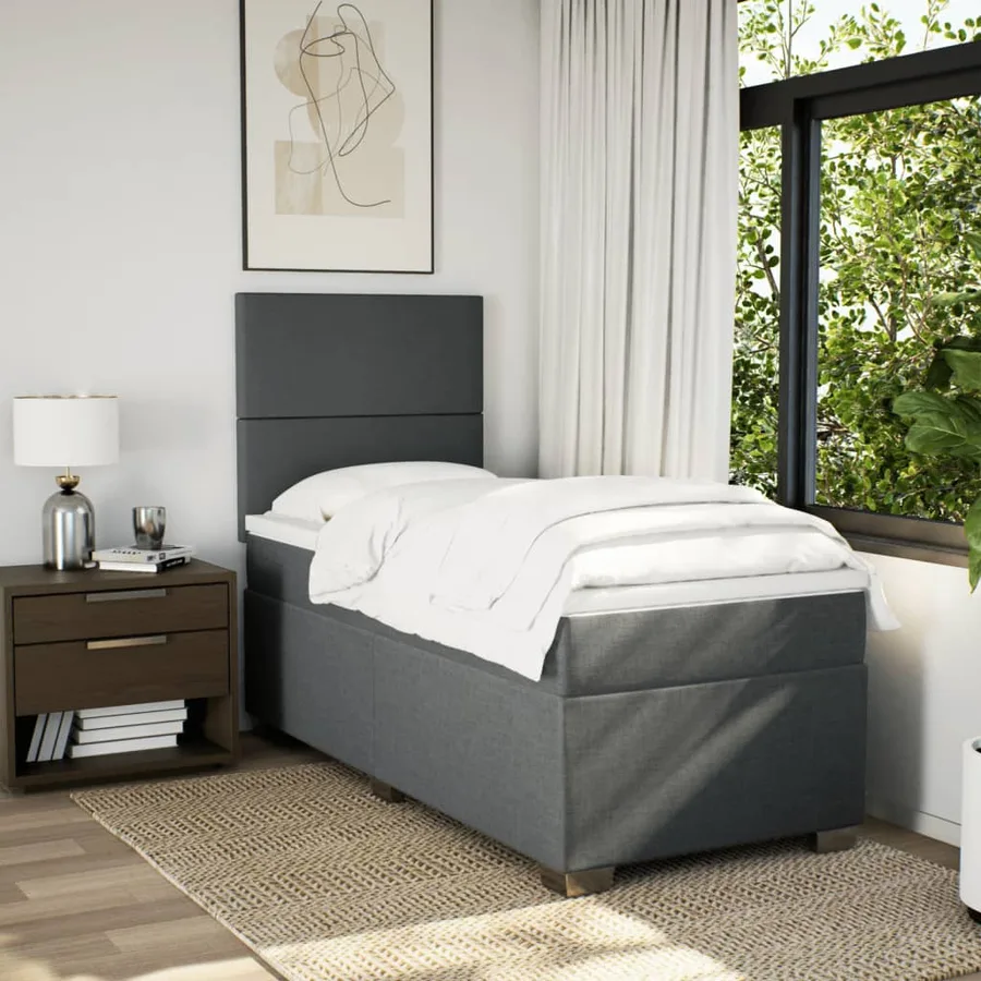 Sommier à lattes de lit avec matelas Gris foncé 100x200cm Tissu - 4