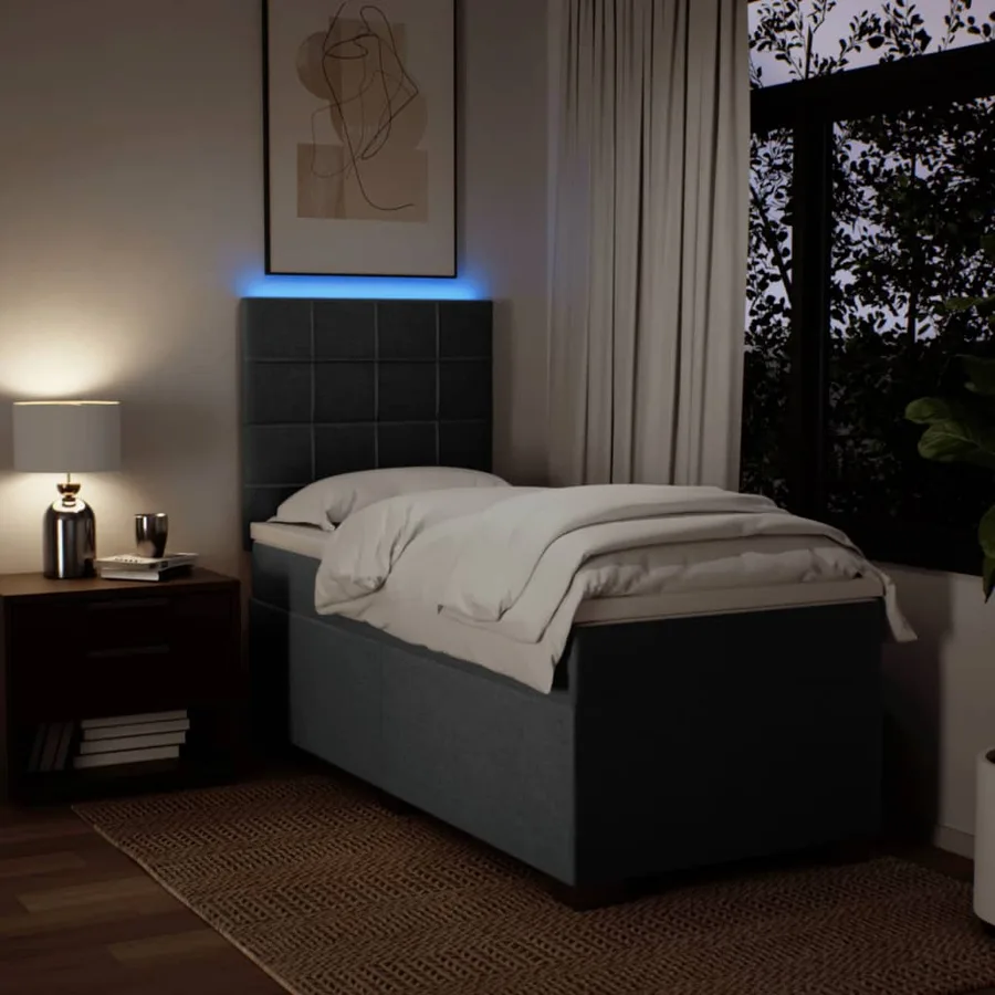 Sommier à lattes de lit avec matelas Gris foncé 90x200 cm Tissu - 5