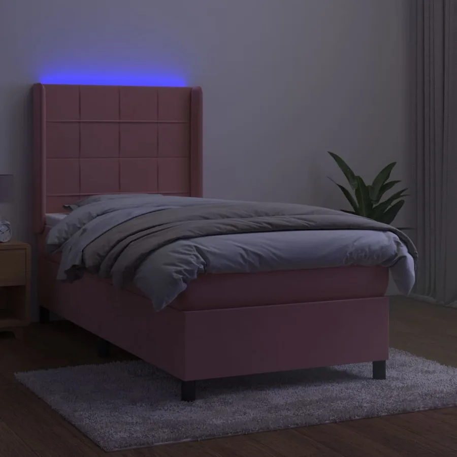 Sommier à lattes de lit matelas et LED Rose 90x200 cm Velours - 3