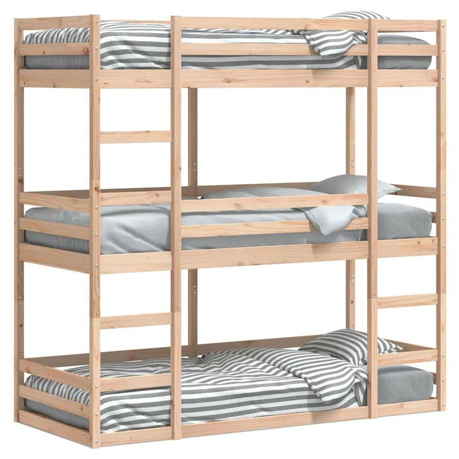 Lit superposé triple sans matelas 80x200 cm bois de pin massif - 2