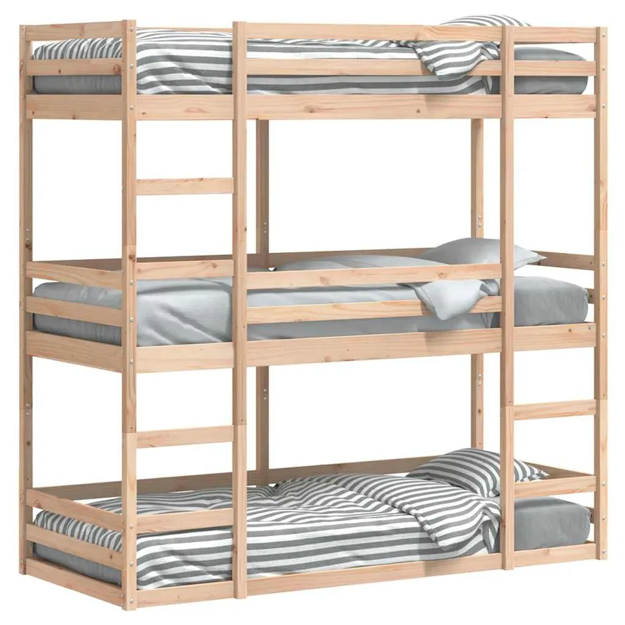 Lit superposé triple sans matelas 80x200 cm bois de pin massif - 4