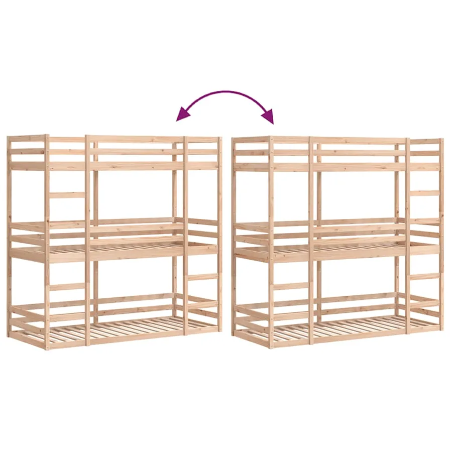 Lit superposé triple sans matelas 80x200 cm bois de pin massif - 8