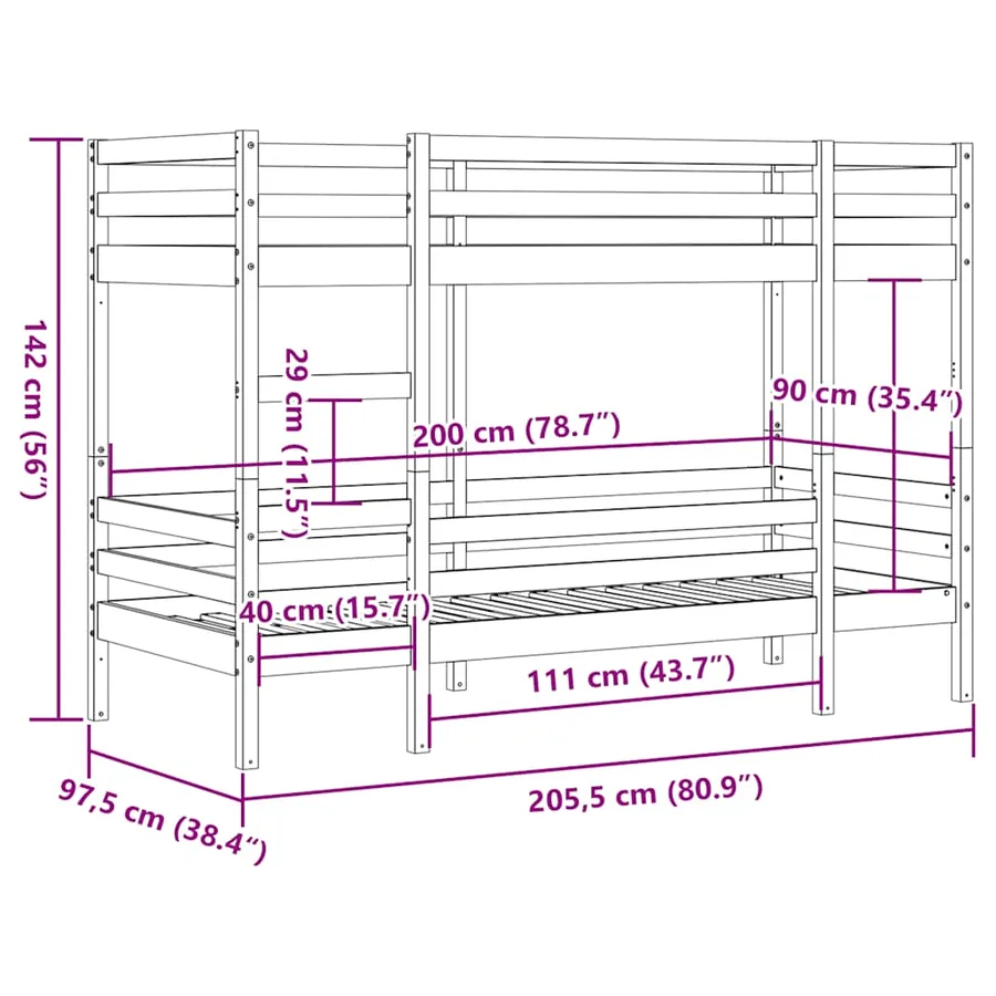 Lit superposé sans matelas 90x200 cm bois de pin massif - 10