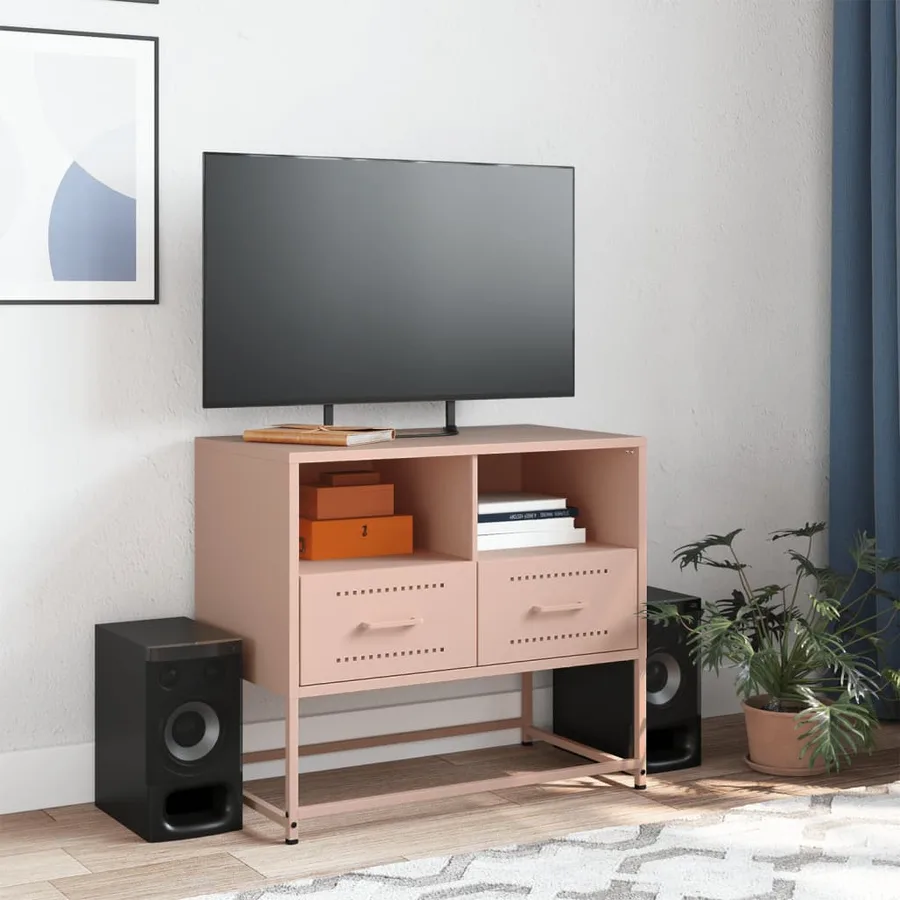 Meuble TV rose 68x39x60,5 cm acier - 3