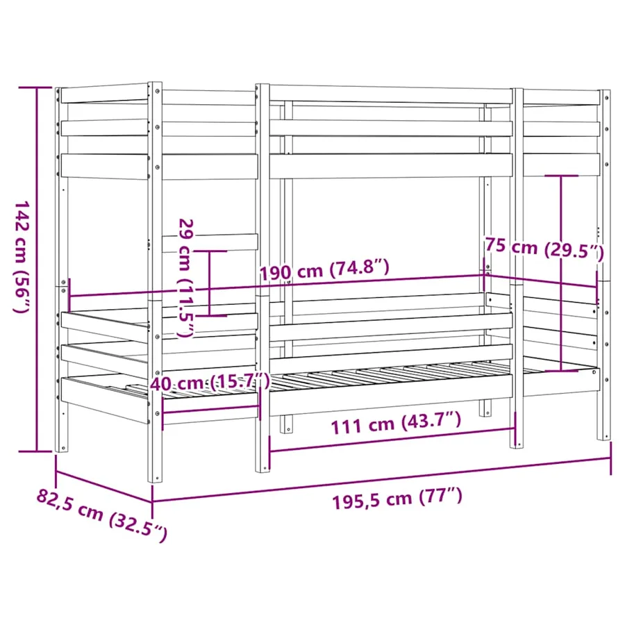 Lit superposé sans matelas cire marron 75x190 cm pin massif - 10