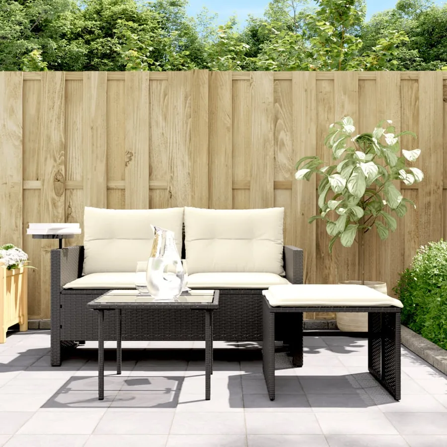 Salon de jardin 3 pcs avec coussins noir résine tressée - 3