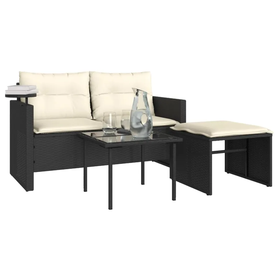 Salon de jardin 3 pcs avec coussins noir résine tressée - 4