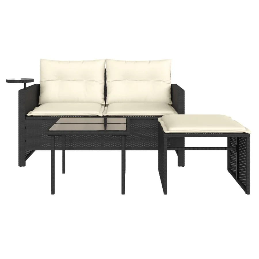 Salon de jardin 3 pcs avec coussins noir résine tressée - 5