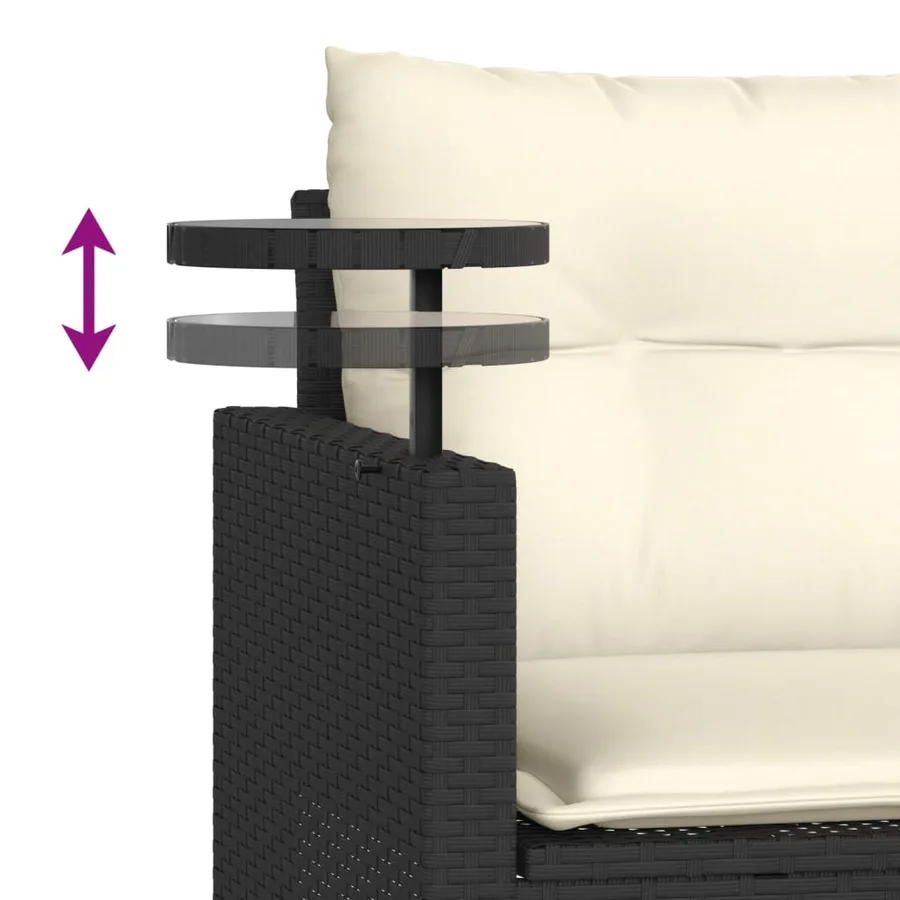 Salon de jardin 3 pcs avec coussins noir résine tressée - 8