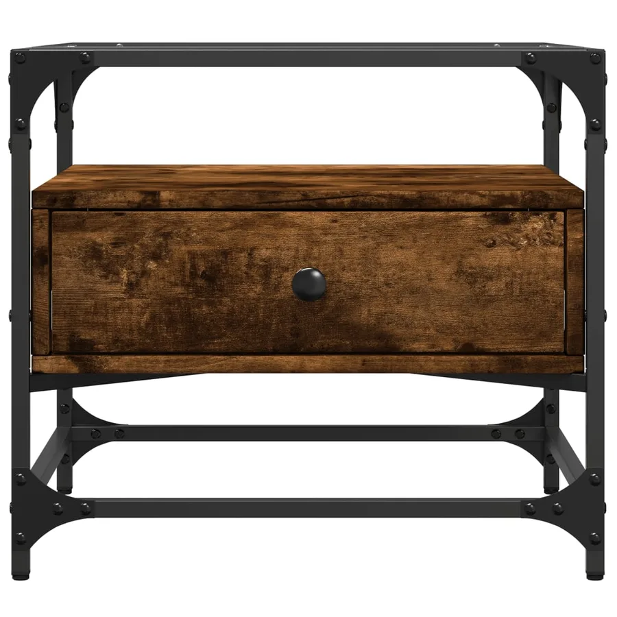 Table basse avec dessus en verre chêne fumé 50x50x45 cm acier - 4