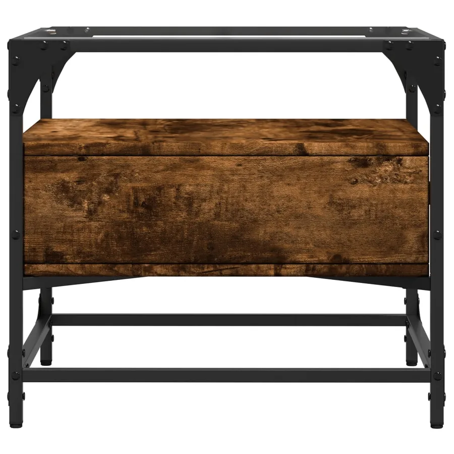 Table basse avec dessus en verre chêne fumé 50x50x45 cm acier - 5