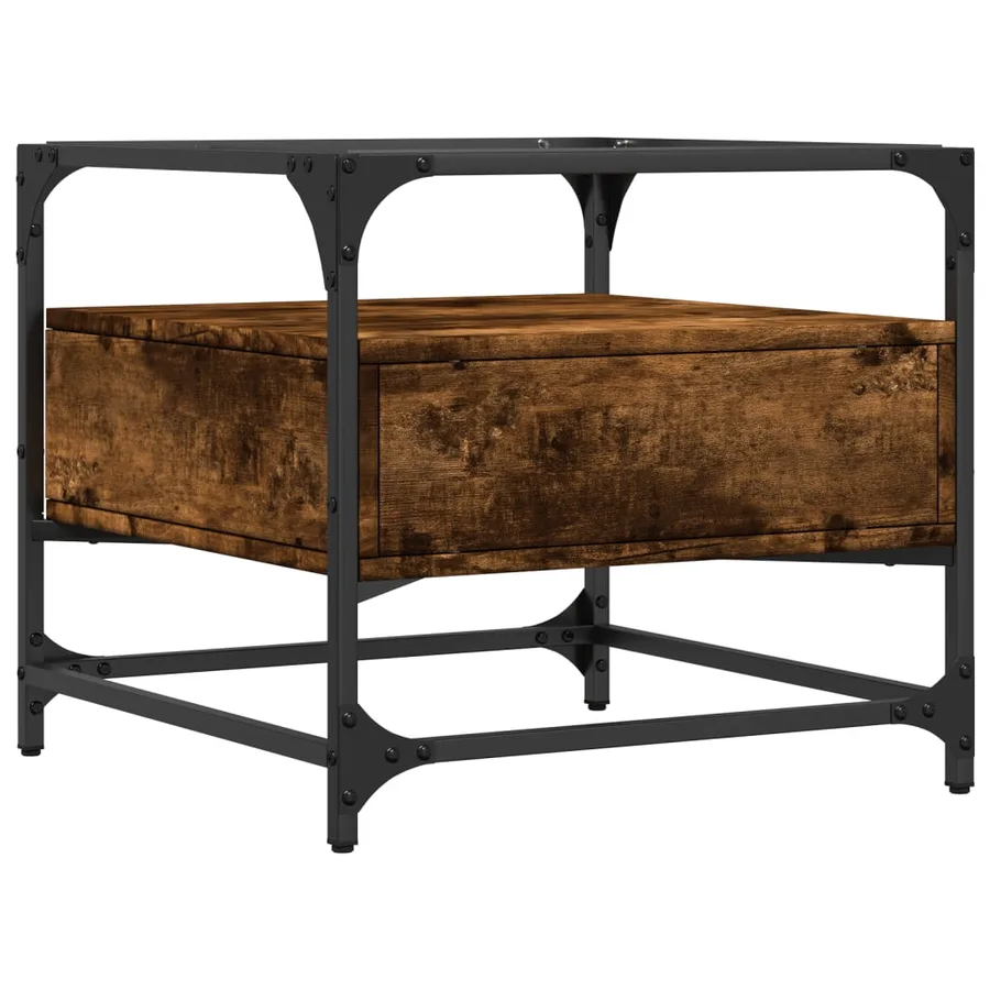 Table basse avec dessus en verre chêne fumé 50x50x45 cm acier - 6